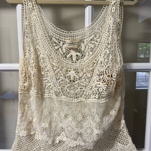 Denim & Supply Ralph Lauren Cream Cropped Embellished Tank Top